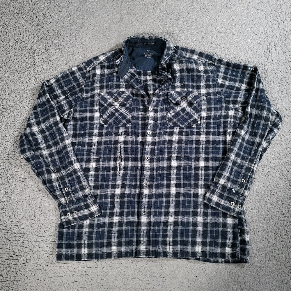 Kuhl Shirt Mens Large Plaid Long Sleeve Outdoor Hiking Trail Camp Button Up Blue